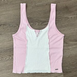 FREE Hollister Pink & White Colorblock Ribbed Bandana Hem Cotton Tank